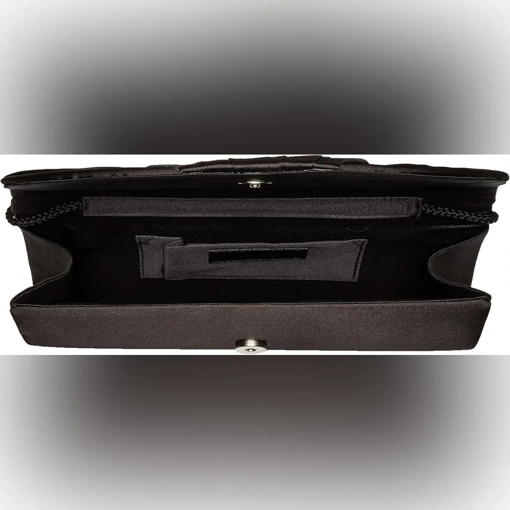 Jessica McClintock Satin Tuxedo Clutch Black Evening Wedding Formal Purse New‎